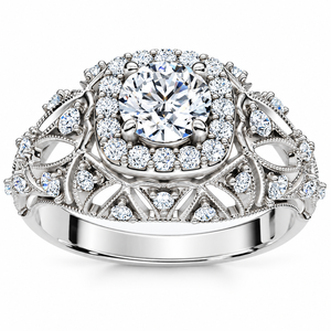 Bague de fiançailles vintage en or 10K 14K 18K ou argent 925 935 avec halo en filigrane et diamant rond cultivé en laboratoire certifié IGI, bijoux fins - Product Image 2