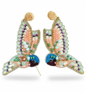 Nuevos pendientes de aro con cuentas bordadas a mano y diseño de pájaros para fiestas, joyería festiva y elegante. - Product Image 1