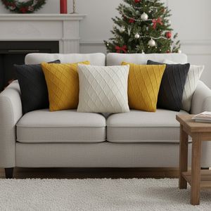 SOGA 45cm 6PC Cable Knit Pillow Covers Set in Yellow <b>White</b> Charcoal Grey <b>Cushion</b> Cases Model D0100X386GT - Product Image 6