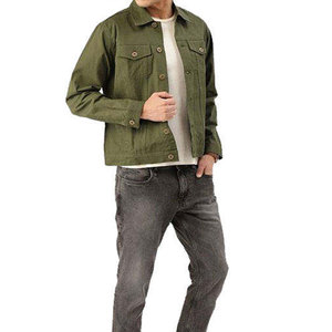 Camisa de Mezclilla Verde Oliva Sólida para Hombre, Estilo Workwear con Cuello Camisero, Cierre de Botón, Corte Regular, Logotipo Frontal, Ropa de Otoño - Product Image 4