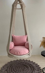 Pink cushioned <b>macrame</b> swing 25 colors, Hanging Chair, Hängesessel, <b>Macrame</b> Rocking Swing Chair, hanging chair indoor - Product Image 2