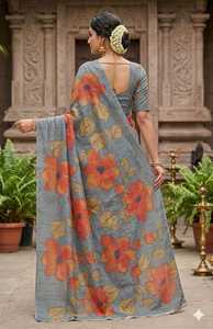 Sari traditionnel GACHI TASSAR en soie avec imprimé numérique floral pour femmes, tenue de mariage Inde Pakistan, coupe classique, longueur au sol - Product Image 3