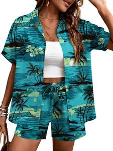 ชุดเซ็ตฤดูร้อนเอวสูง ดีไซน์ขอบเอวยางยืด ผ้าฝ้ายผสมโพลีเอสเตอร์ กางเกงขาสั้นทรง Biker สำหรับผู้หญิง ชุดสองชิ้น - Product Image 5