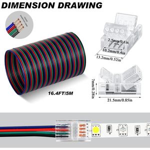 Connettori LED a 4 pin da 10 mm senza saldatura, trasparenti, per illuminazione a binario, 20 pezzi, per strisce LED 5050 da 5 m - Product Image 2