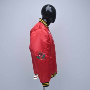 Chaqueta Varsity Roja de Satén para Hombre, Estilo Preppy, Cierre de Cremallera, Diseño con Letras Bordadas, Chaqueta Bomber de Poliéster para Otoño - Product Image 3
