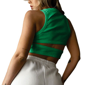 Custom Wholesale Women’s Lavender Ribbed Crop Tank <b>Top</b> Sleeveless Side Cutout Athleisure <b>Top</b> for Boutique Fitness Women's Shirts - Product Image 6