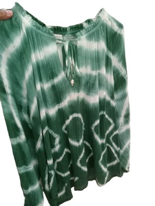 100% Boho Casual túnica blusa Tie-Dye túnica Top verde y blanco estilo bohemio manga larga blusa suelta verano playa en 2025 - Product Image 2