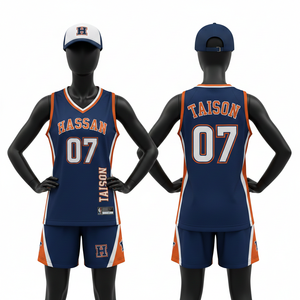 Uniforme de basket-ball pour femme en polyester respirant GSM, coupe ajustée, rouge, bleu marine, blanc, panneaux contrastés, logo thermocollé. - Product Image 2