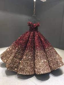 Vestido de Gala con Lentejuelas, Escote en V, Manga Larga, Encaje Asimétrico, Patrón de Perlas, Silueta en A, Cintura de Princesa, Cierre de Cremallera en la Espalda - Product Image 1