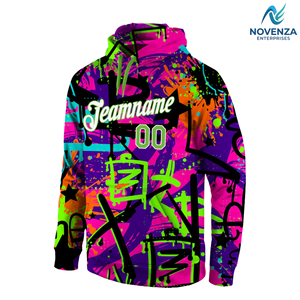 Sudadera Deportiva con Capucha Personalizada con Estampado de Grafiti en Verde Neón y Blanco de Novenza - Product Image 1