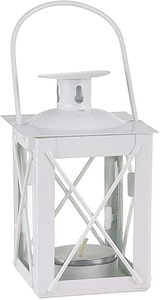 Farol de Acero Inoxidable Color Blanco, Decorativo para el Hogar, Farol Colgante de Metal y Vidrio con Acabado Blanco para Decoración de Bodas - Product Image 2