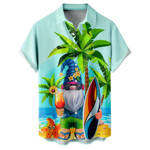 Chemises décontractées pour hommes à manches courtes, boutonnées, en satin hawaïen, tricotées, respirantes, en polyester/coton, séchage rapide, personnalisables OEM - Product Image 1