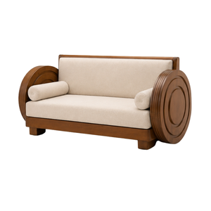 Sofá Moderno de Madera de Teca Sólida con Brazos en Forma de Barril, Sofá de Madera Tapizado de Lujo, Muebles Contemporáneos para Sala de Estar, Hotel, Villa, Apartamento - Product Image 1