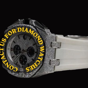 Reloj de Fiesta con Diseño Personalizado, Diamantes de Moissanita Brillantes, Movimiento de Cuarzo, Correa de Goma Blanca, Esfera Redonda con Cronógrafo - Product Image 2