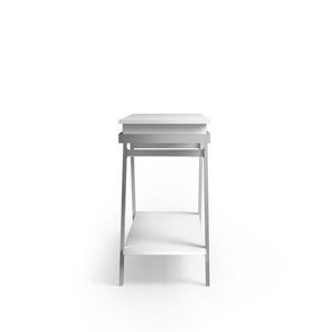 Tavolino da Salotto Bianco in Stile Contemporaneo con Finitura Lucida e Struttura Cromata, Elegante Mobile Console per Soggiorno - Product Image 4