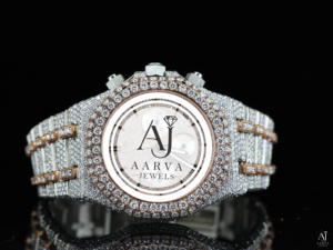 AARVA JEWELS นาฬิกากลไกจักรกลสแตนเลสประดับเพชรโทนสีโรสโกลด์คริสตัลแซฟไฟร์โครโนกราฟ 20 มม. สายแบบอะนาล็อก - Product Image 2