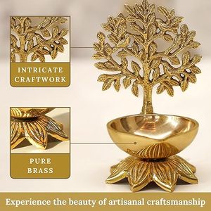 Lampe Diya en laiton plaqué or, Arbre de Vie, pour la prière, décoration religieuse - Product Image 6
