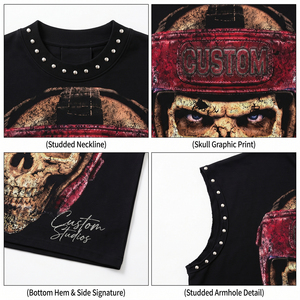 <b>Men</b> Tan <b>Muscle</b> Shirt Graphic Print Sleeveless Studded Detail Custom Streetwear Summer Casual Fashion <b>Top</b> - Product Image 5