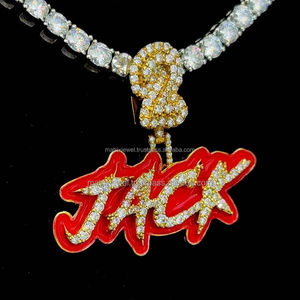 Collar con colgante personalizado de letra y número 2 en esmalte rojo de alta calidad, con moissanita completamente engastada, para hombre. - Product Image 1