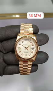 Reloj Mecánico de Lujo Vintage Moderno de 36 mm en Oro Rosa con Esfera Blanca, Marcadores de Hora con Diamantes, Edición Limitada de Alta Calidad de 12 mm - Product Image 2