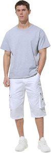 Men's <b>White</b> <b>Cargo</b> Shorts Mid Waist Button Fly Casual Style Bermuda Length Pockets Design 100% Cotton Breathable - Product Image 4