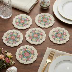Set of 6/8/10/12 Floral Mandala Hand-Beaded Coasters - Pastel Pink, Blue & Yellow Spring Decor - Product Image 4