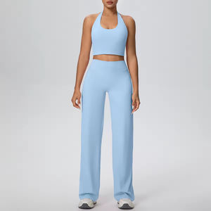 Conjunto Deportivo de Yoga para Mujer, Diseño con Cordón en el Cuello, Color Sólido, Secado Rápido, Ligero, Dos Piezas - Product Image 5