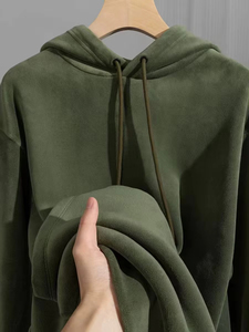 En gros Sweat à capuche oversize à épaules tombantes en molleton épais 100% Coton, chaud pour l'hiver, avec poche, teint uni - Product Image 6