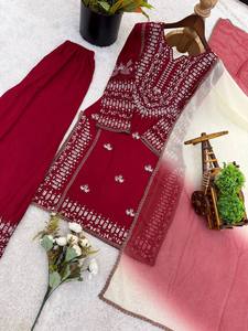 Ensemble Kurta et pantalon ethnique pour femme, tenue indienne/pakistanaise richement brodée, dupatta longueur cheville, séchage rapide, toutes saisons, pour fêtes et mariages - Product Image 5