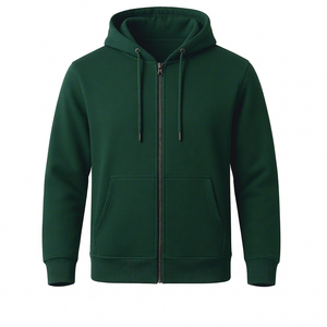 Sudadera con capucha verde lisa para hombre, con cremallera, manga larga, estilo casual, con bolsillo canguro, venta al por mayor, diseño de LOGO personalizado, estampado - Product Image 1