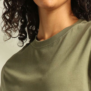 Women's Olive Green Short Sleeve Crew Neck crop Casual Solid Color Knitted 100% Cotton Regular Fit All Seasons - Product Image 4