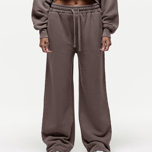 Pantalones de chándal de forro polar para mujer, estilo casual de invierno, de pierna ancha, con cordón y parte delantera plana, tipo jogger - Product Image 1