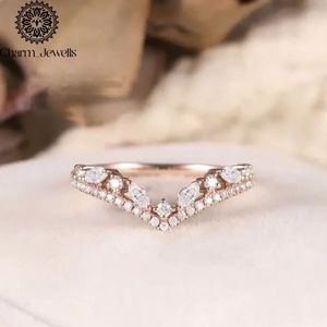 Charm_Jewells Women's Rose Gold Plated Moissanite Engagement <b>Ring</b> <b>Crown</b> Shape Prong Setting Romantic Style - Product Image 1