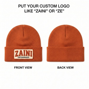 Bonnet unisexe ZAINI Premium en tricot côtelé acrylique 280 GSM, orange, avec revers, pour l'hiver - Product Image 1