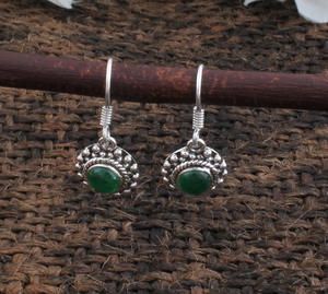 Boucles d'oreilles en jade vert naturel, en argent sterling 925 massif, faites à la main, style vintage, de luxe, pour mariage, anniversaire, cadeau, fête - Product Image 5