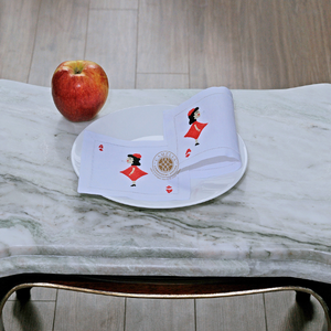Embroidered Pop Art cocktail napkin with diamond <b>card</b> motif, adding bold graphic style to <b>table</b> settings. - Product Image 1
