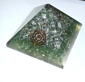 Brass Energy Orgone Pyramid with Green Opal Spiritual Decoration Meditation Healing Stone Pyramid for gift