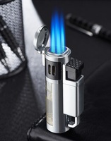 Encendedor de Cigarros Metálico de Chorro Potente, Duradero, Resistente al Viento, de Alta Calidad, de Lujo, Recargable con Butano, Portátil, Seguro, para Regalos