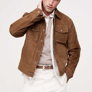 Factory Custom Leather Work Jackets Winter Men's Thick Coats Brown Plus Size Quilted Soft Suede Leather Work Jackets - Product Image 3
