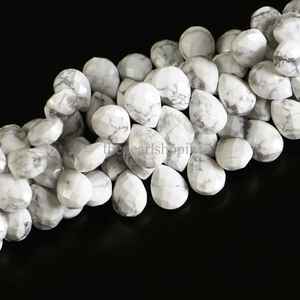 Perles de howlite naturelle en forme de poire, facettées, 8x11 à 9x12 mm, perles de howlite blanches pour la création de bijoux, perles briolette en forme de poire - Product Image 2