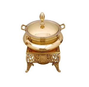 Luxury Glass Casserole Premium Food Warmers Ornate Stainless Steel <b>Buffet</b> <b>Server</b> with Decorative Gold Base & Lid - Product Image 1