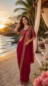 Women's Purple Silk <b>Saree</b> With Gold Embroidery Traditional Indian Wedding Wear Floor-Length Regular Fit Sari For Adults - Product Image 4