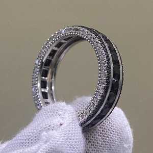 Anillo de eternidad completo con diamantes negros auténticos de moissanita para mujer, plata 925 original, regalo sorpresa de boda para novia - Product Image 3