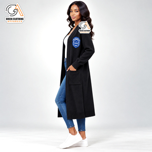 Zeta Phi Beta Wholesale Custom Logo Long <b>Cardigan</b> Women's Black Knit <b>Duster</b> Crew Neck Casual Winter Plus Size 100% Polyester - Product Image 3
