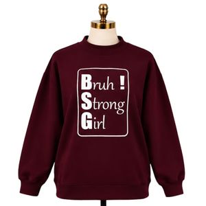 <b>Womens</b> Dark Maroon Red Oversized <b>Sweatshirt</b> <b>White</b> Letter Graphic Print Crew Neck Long Sleeve Casual Streetwear Pullover Top - Product Image 1