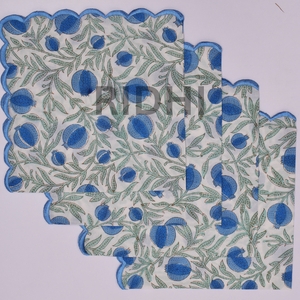 Serviettes de table en coton imprimées à la main au motif indien bleu roi avec broderie, réutilisables pour mariages et restaurants (vente en gros) - Product Image 2