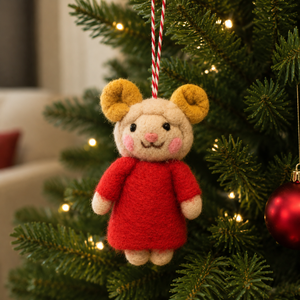Felt <b>Mouse</b> Ornament Red Dress Christmas Decoration 3 Years Above Unisex Accessory - Product Image 1