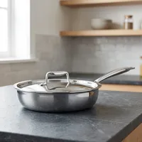 Wajan Goreng Stainless Steel Triply 304 Grade 24Cm Permukaan Anti Lengket untuk Menggoreng, Menumis, dan Memanggang, Sangat Diminati