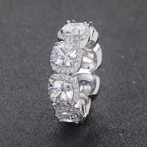 Venta al por mayor de plata 925, joyería de Hip Hop de moda, anillo de moissanita helado, anillo de diamante de corte cuadrado chapado en oro Micro pavé para hombres - Product Image 3