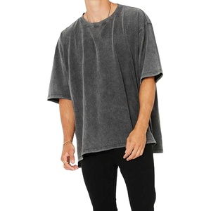 เสื้อยืดโอเวอร์ไซส์สีเบจสำหรับผู้ชาย คอกลม แขนสั้น ไซส์ใหญ่ ผ้าฝ้ายเจอร์ซีย์ ลำลอง สีพื้น ผ้าถัก ย้อมสีเรียบ - Product Image 4